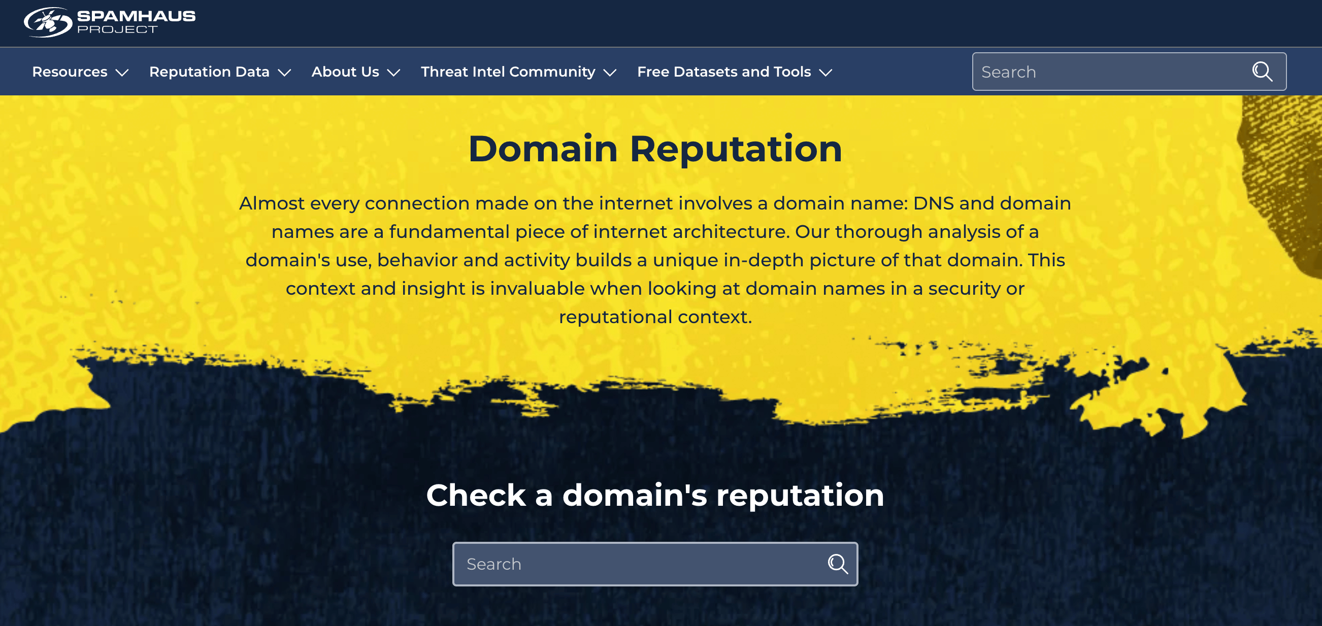 Spamhaus domain reputation page showing a domain reputation score
