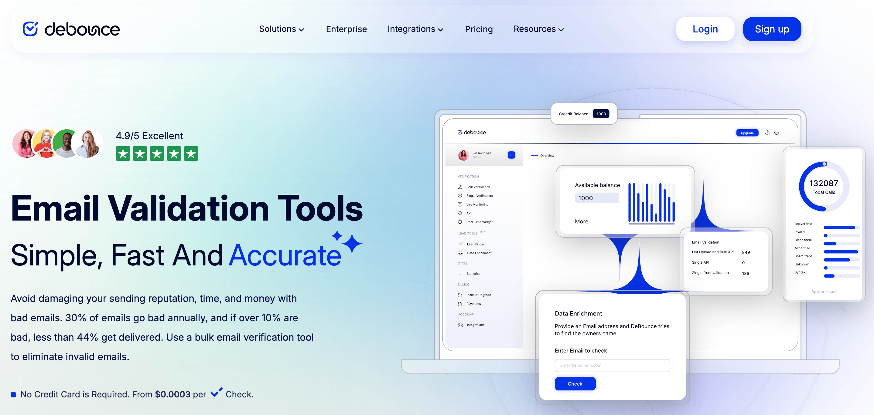 DeBounce email verification homepage
