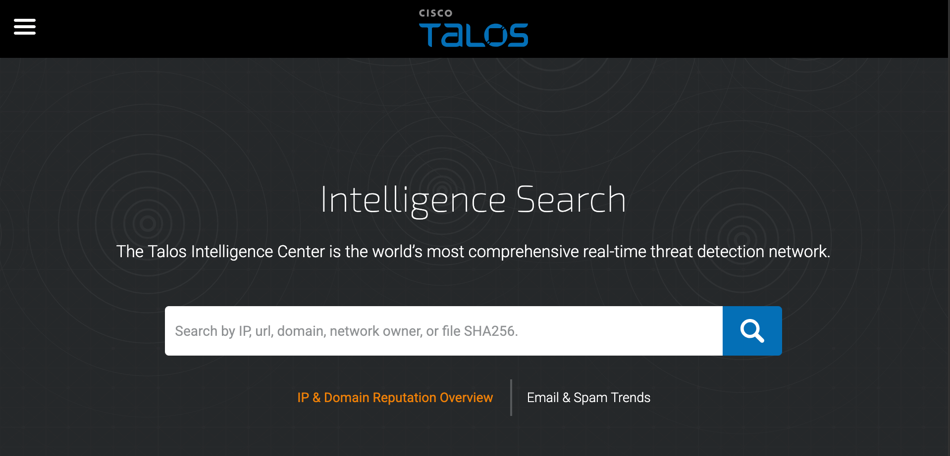 Cisco Talos Intelligence reputation lookup showing domain and IP reputation ratings