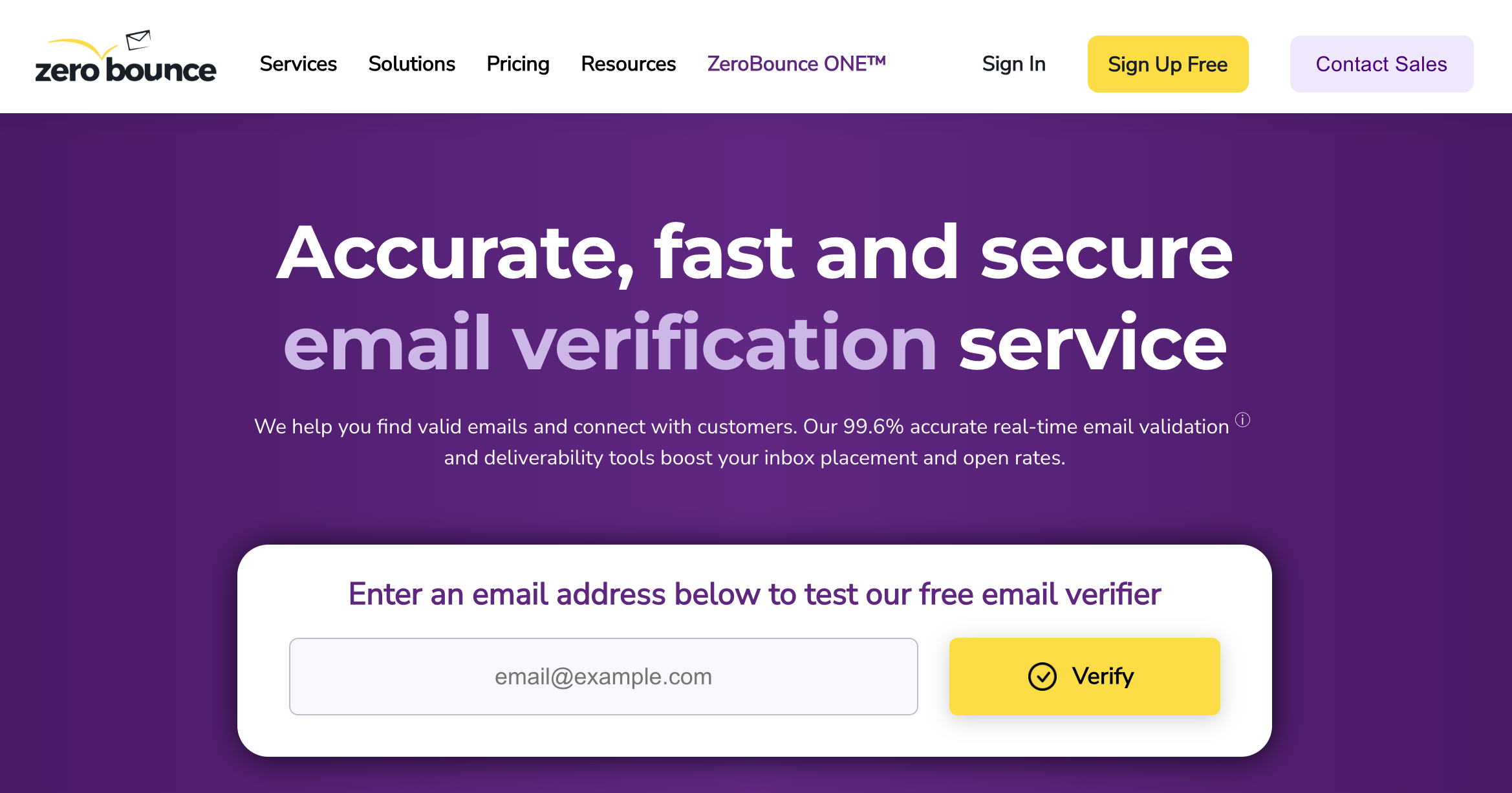 ZeroBounce email verification homepage